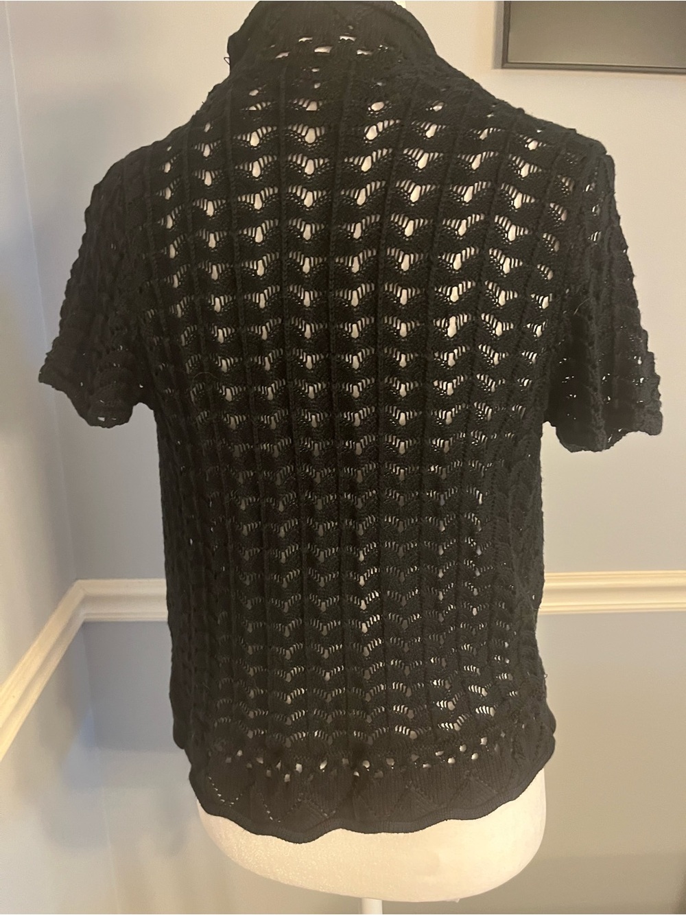 Black crochet open front Short-Sleeve Cardigan - - Picture 2 of 2
